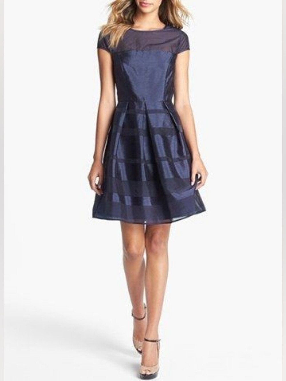 Taylor Dresses Navy Blue Cap Sleeve